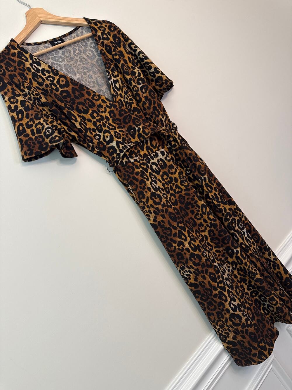 Tacera Leopard Print Wrap Dress Size L